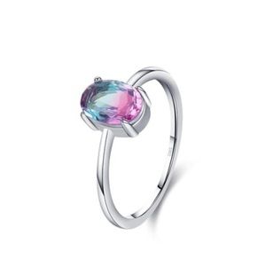 Solid 925 Sterling Silver Natural Tourmaline Oval Classic Band Ring